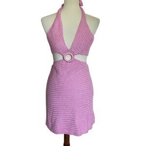 Elan Crochet Cutout Halter Mini Dress